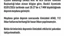 Elazığ'da Deprem Üzerine Açıklama Yapıldı