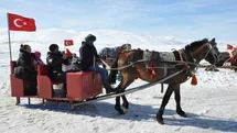 Kars Çıldır Gölü’nde dörtnala atlı kızak safarileri nefes kesiyor