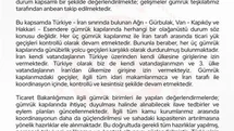 Bakan Bolat: "İran ile olan gümrük kapılarındaki mevcut durum anbean takip edilmektedir"