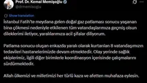Bakan Memişoğlu: "Patlama sonucu oluşan enkazda yaralı olarak kurtarılan 8 vatandaşımızın tedavileri hastanelerimizde devam etmektedir"