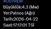 Ağrı'da 4.3 Büyüklüğünde Deprem Oldu