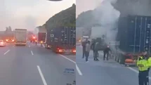 Damlama’da TIR Dorsesinin Lastikleri Alev Alev Yandı!