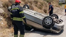 Kontrolden Çıkan Araç Devrildi