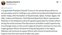 Pakistan Başbakanı Şerif Trump'ı Tebrik Etti