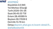 Elazığ'da 3.6 Büyüklüğünde Deprem Meydana Geldi