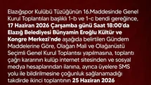 Elazığspor Genel Kurul Tarihi Açıklandı