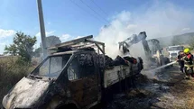 Balya'da Saman Yüklü Araç Yangın Çıkardı