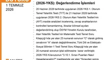 YKS Sonuçları Güncellendi