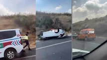Mersin-adana Otoyolunda Kontrolden Çıkan Araç Takla Atarak Durabildi