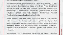 Tahsildaroğlu Beyaz Peyniri Piyasadan Toplatıldı