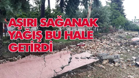 Sağanak Yağış Nedeniyle Mersin'de Bir Okulun İhata Duvarı Yıkıldı
