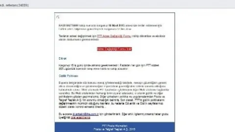 Dolandırıcıların Son Hilesi PTT Gönderili E-Mail
