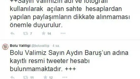 Bolu Valiliğinden Sahte Hesap Uyarısı