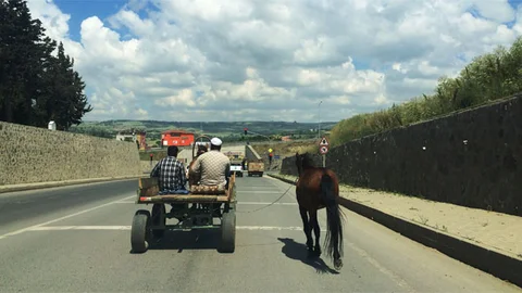Tekirdağ'da At Arabası Trafikte