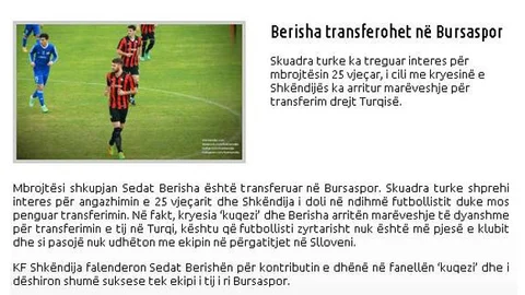 Bursaspor, Makedonya'nın Shkëndija takımından Sedat Berisha'yı kadrosuna kattı