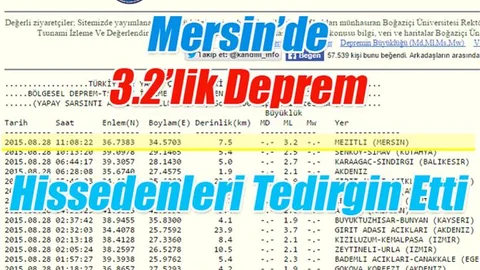 Mersin'de hafif şiddetli deprem, Merkez Üssü Mezitli (Mersin Deprem)
