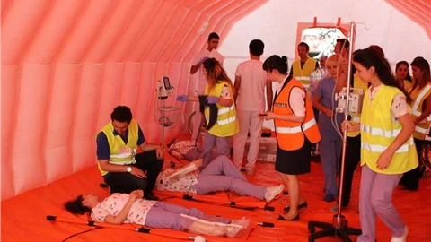 Hastanede dört tatbikat aynı anda yapıldı