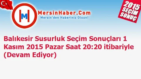 Balıkesir Susurluk Seçim Sonuçları 1 Kasım 2015 Pazar Saat 20:20 itibariyle (Devam Ediyor)