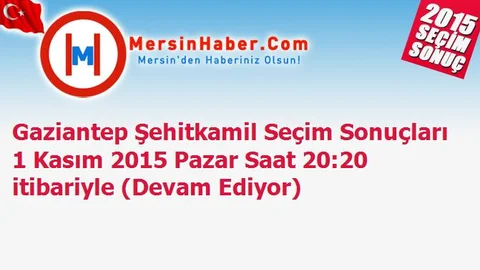 Gaziantep Şehitkamil Seçim Sonuçları 1 Kasım 2015 Pazar Saat 20:20 itibariyle (Devam Ediyor)
