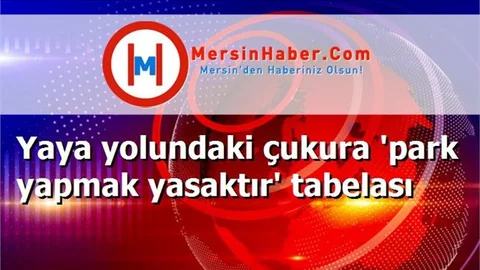 Yaya yolundaki çukura 'park yapmak yasaktır' tabelası