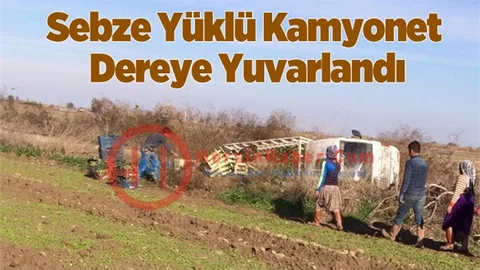 Sebze yüklü kamyonet dereye yuvarlandı