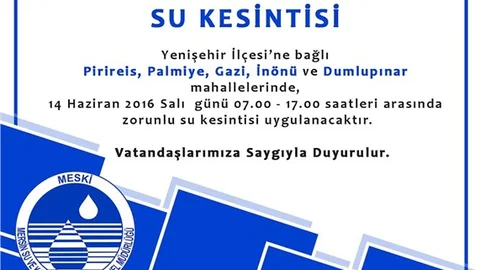 MERSİN'DE SU KESİNTİSİ