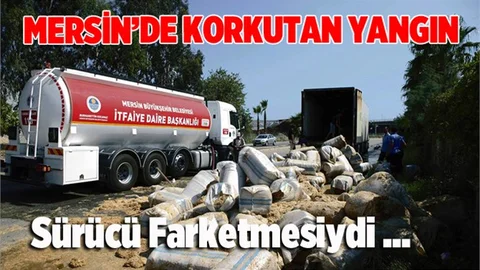 TIR dorsesindeki saman balyaları alev aldı