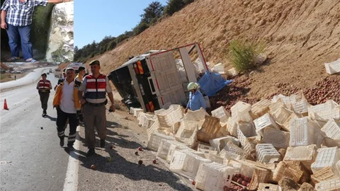 Mut'ta Elma yüklü kamyon devrildi 1 ölü
