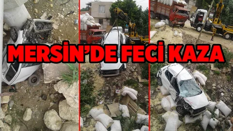 Mersin'de Feci Kaza, Otomobil Dereye Uçtu. Kamyon Devrildi