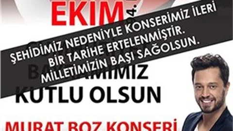 Murat Boz'unda  Sahne Alacağı Cumhuriyet Konseri Tarsus'ta İptal Edildi