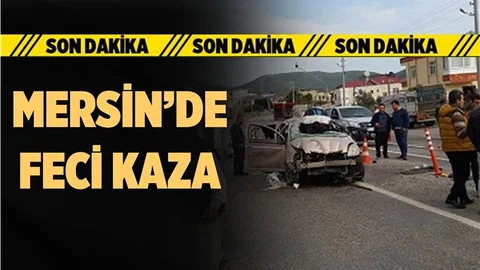 Mersin'de Otomobil Trafik Tabelasına Çarptı
