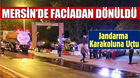 Mersin'de Feci Kaza. Otomobil Jandarma Karakoluna Uçtu