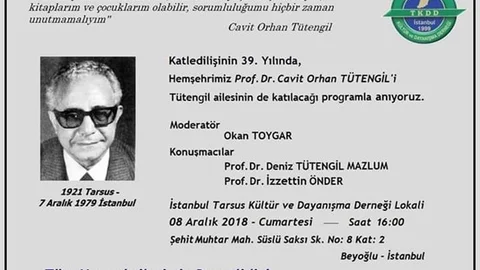 Tarsuslu Prof. Dr. Cavit Orhan Tütengil, katledilişinin 39. yıl dönümünde anılacak