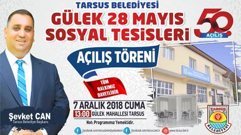 Tarsus Belediyesi 50. Hizmeti; Gülek Mahallesi Sosyal Tesisleri 7 Aralık Cuma Günü Açılıyor
