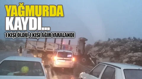 Kamyon Yağmur Nedeniyle Kayganlaşan Yolda Kaza Yaptı