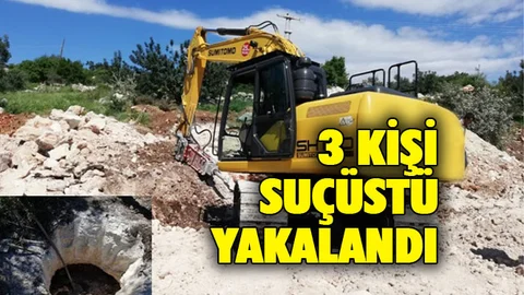 İş Makinesiyle Kaçak Kazı Yapan Defineciler Suçüstü Yakalandı