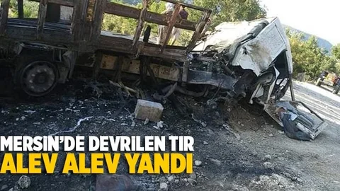 Devrilen Tır Yanarak Kullanılamaz Hale Döndü