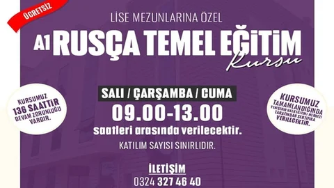 A1 Seviyesinde Bitirme Sertifikalı Ücretsiz Rusça Dil Eğitimi