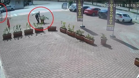 Saksı Hırsızı Kameraya Böyle Yakalandı