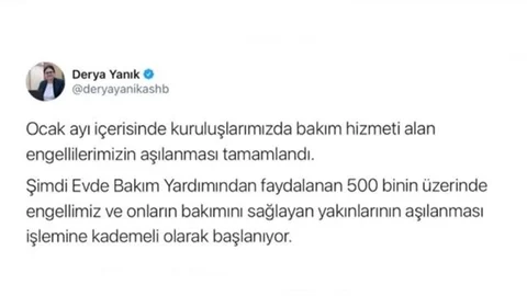 500 Binin Üzerindeki Engelli ve Yakını İçin Aşılama Başlıyor