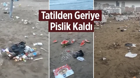 Mersin'de Tepki Çeken Görüntü, Sahilde Çöp Dağları Oluştu