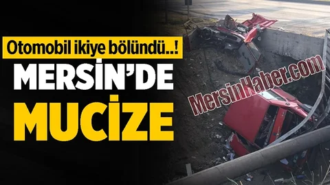 Mersin'de Feci Kaza, Araç İkiye Bölündü!