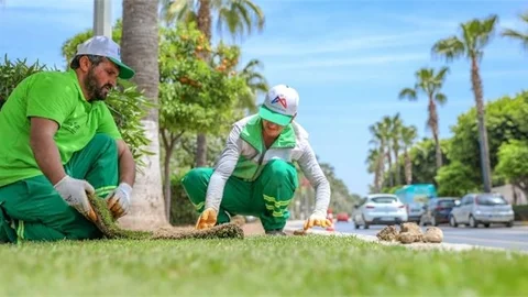 Mersin Büyükşehir’den Adnan Menderes’te Refüje Rulo Çim