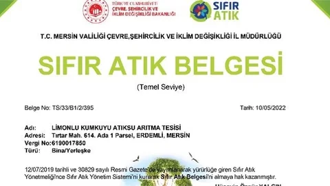 MESKİ Limonlu-kumkuyu Atıksu Arıtma Tesisi’ne ‘sıfır Atık Belgesi’