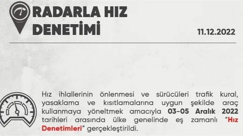 Ülke Genelinde Radarla Hız Denetimi Gerçekleştirildi