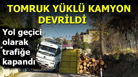 Tomruk Yüklü Kamyon Devrildi, Yol Kapandı