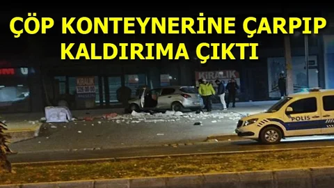 Kontrolden Çıkan Otomobil Önce Çöp Konteynerine Çarptı, Ardından Kaldırıma Çıktı