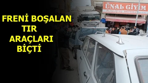 Mersin'de Freni Boşalan TIR Araçları Biçti