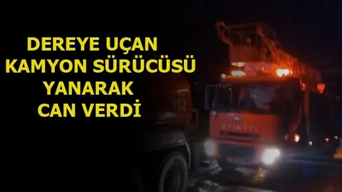 Kamyon Dereye Uçtu, Sürücü Yanarak Can Verdi