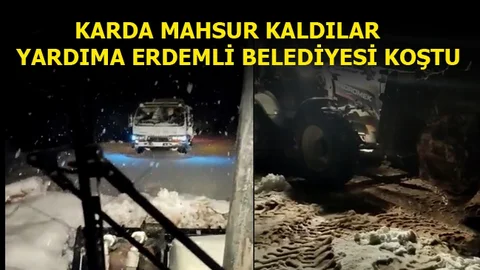 Karda Mahsur Kalan Aracı Erdemli Belediyesi Ekipleri Kurtardı
